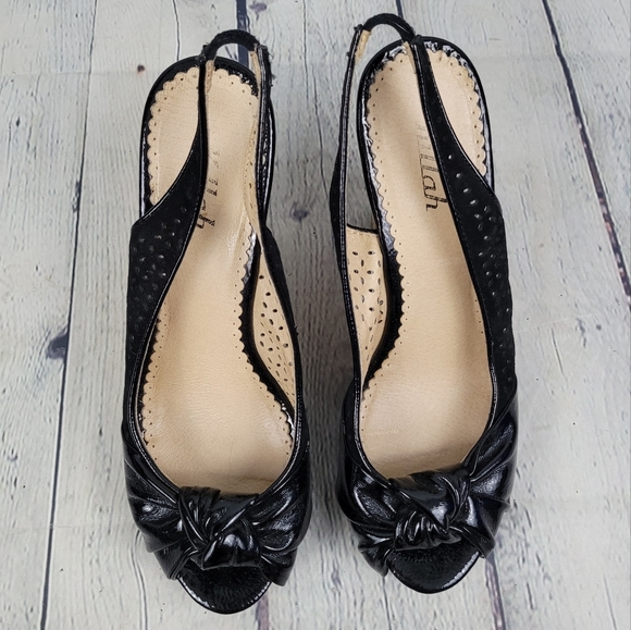 KILLAH | slingback peep toe patent lasercut knot detail high wedge shoes - Picture 4 of 9